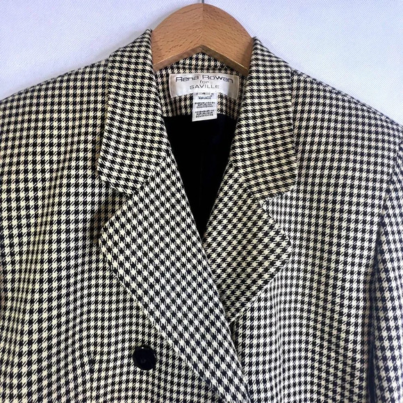 Rena Rowan for Saville Houndstooth Wool Blend Double Breasted Blazer Size 4 - Picture 3 of 10